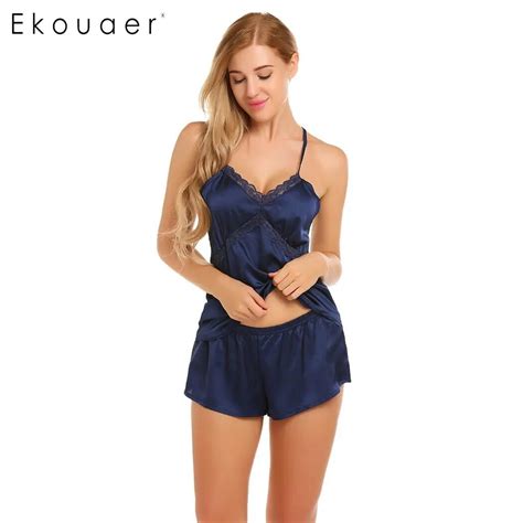 Buy Ekouaer 2018 Satin Sexy Sleepwear Set Womens Sleeveless Spaghetti Straps