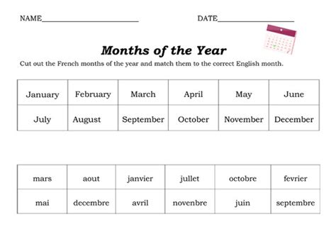 Months Of The Year And Numbers Matching Game In English Spanish
