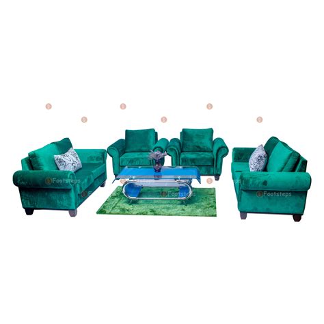 7 Seater Sofa Set Green Velvet Footsteps