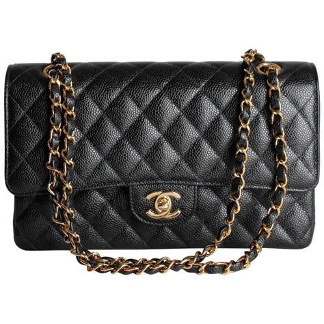 Chanel 255 Caviar Medium Classic Double Flap Bag Blackgold Bolsas