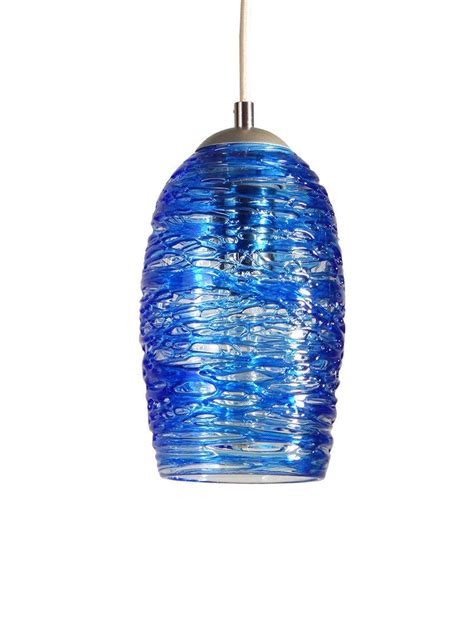 Blue Glass Light With Spun Glass Exterior Hand Blown Glass Lighting Made In Usa Blown