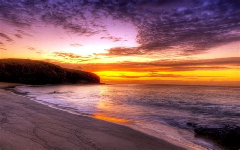Beautiful Sunset On Beach Landscape Desktop Wallpapers HD / Desktop and ...