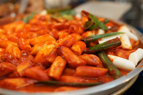 Tteokbokki Rice Cakes With Spicy Gochujang Sauce In South Korea Image