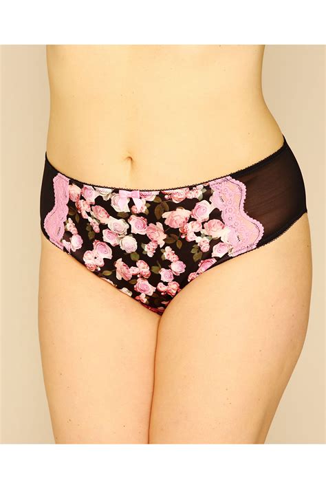 pink rose print satin and mesh briefs plus size 14 to 36 yours clothing