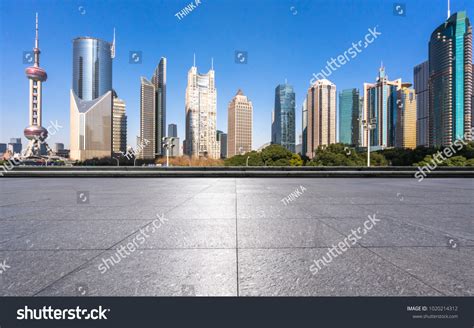 Empty Marble Floor Panoramic Cityscape Stock Photo 1020214312