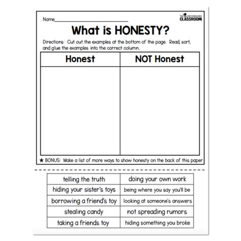 1st And 2nd Grade Social Emotional Learning Honesty Unit Sort
