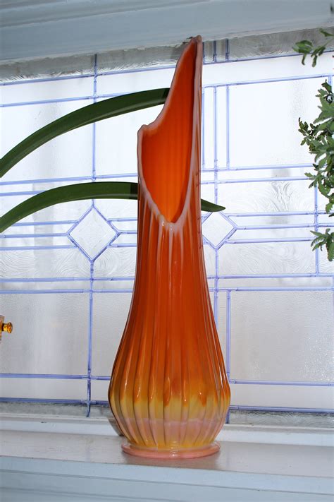 Large Orange Glass Vase 245 Vintage Mid Century Modern Swung Glass