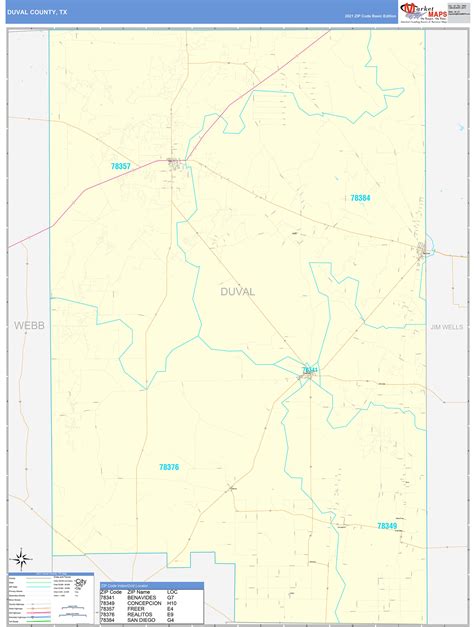 Duval County Tx Zip Code Wall Map Basic Style By Marketmaps Mapsales