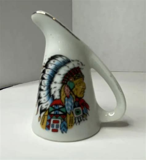 Vtg Native American Indian Mini Pitcher Vase Syrup Jug Chief Headdress Feathers 999 Picclick