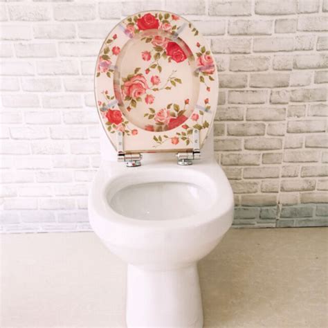 Pink Flower Bath Accessories Safety Resin Toilet Seat Round Elongated