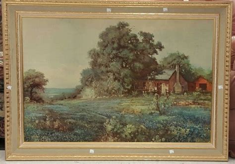 Vintage Robert Wood Framed Lithographic Print Dated 45 Texas Bluebells