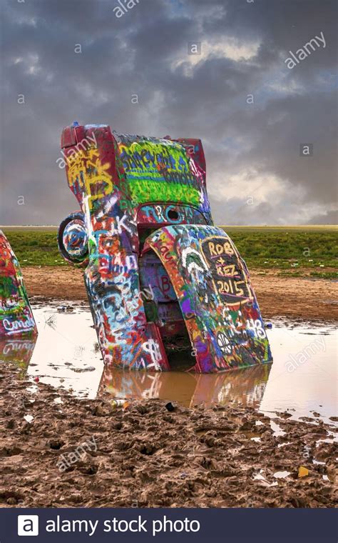 Cadillac Ranch With Its Highly Painted Vehicles In The Middle Of A