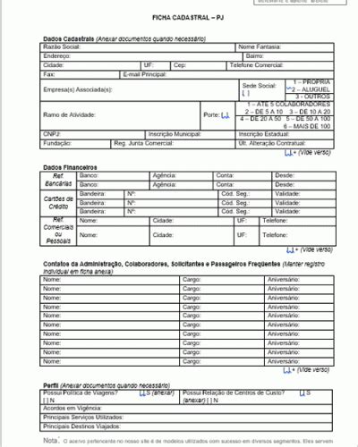 Modelo De Formulário Para Dados Cadastral Pessoa Jurídica