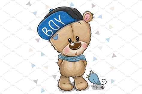 Now i wish i had gone for snuggliness. Cute Cartoon Teddy Bear in cap on a | Custom-Designed ...