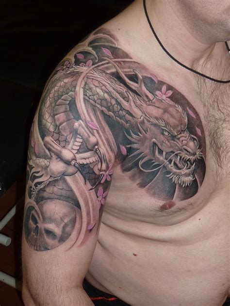 Shoulder Japanese Dragon With Skull Tattoo Dragon