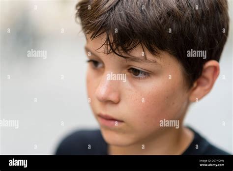 Closeup Portrait Of A Serious Child School Boy Stock Photo Alamy