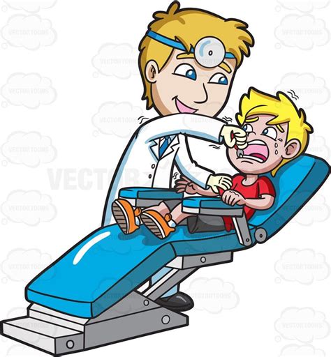 A Dentist Pulling Out The Tooth Of A Terrified Boy Dentist Cartoon