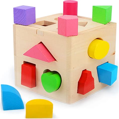 Baby Toys Shape Sorting Cube Classic Educational Wooden Toys For