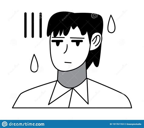 Manga Calm Man Character Face Drawing With Drops Around Stock Vector