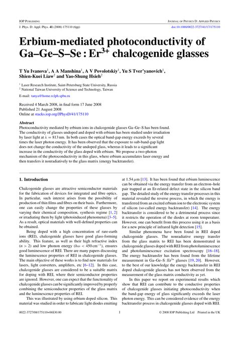 Pdf Erbium Mediated Photoconductivity Of Gagesse Er3