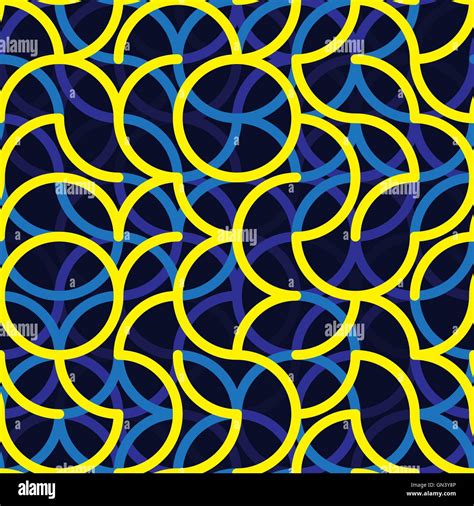 Vector Seamless Blue Yellow Color Iregular Rounded Arc Lines Geometric