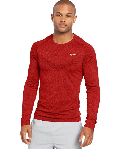 Nike Long Sleeve Dri Fit Performance T Shirt In Red For Men Lyst