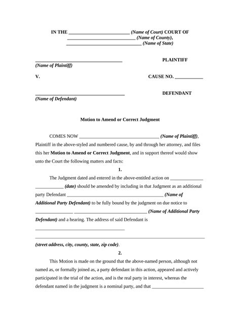 Motion To Amend Judgment Doc Template Pdffiller