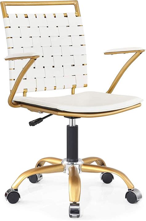 Office chairs & desk chairs : AmazonSmile: LUXMOD White and Gold Desk Chair, Adjustable Swivel Chair with Golden Armrest, Home ...