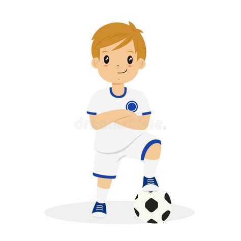 Boy In White And Blue Soccer Jersey Cartoon Vector Stock Vector