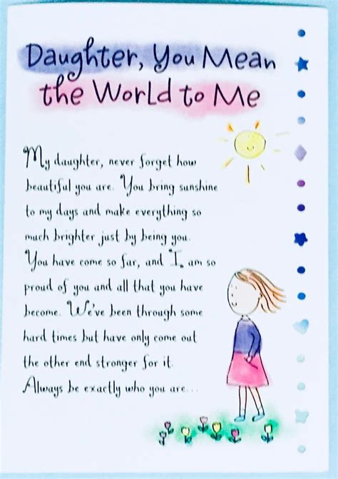 Daughter You Mean The World To Me Greeting Card Girl For Her T