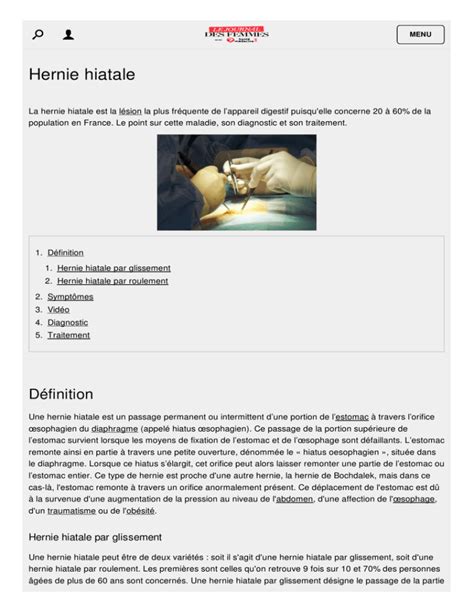 Hernie hiatale Définition symptômes et traitement Santé