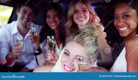 Happy Friends Drinking Champagne In Limousine Stock Footage Video Of