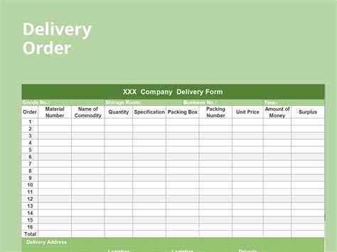 Excel Of Simple Delivery Orderxlsx Wps Free Templates
