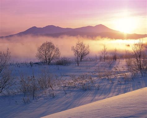Winter Morning Fog Mountains Snow Sunrise Wallpaper 1280x1024