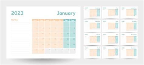 Premium Vector Monthly Calendar Template For 2023 Year Wall Calendar