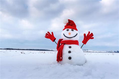 Funny Snowman In Red Hat Outdoor Troop