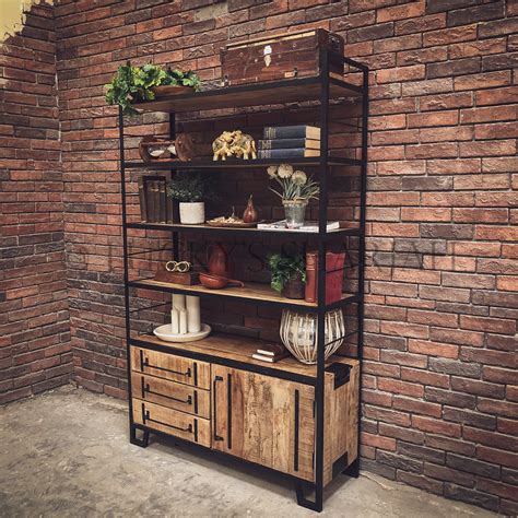 Industrial Bookshelf With 3 Draw And Cabinet