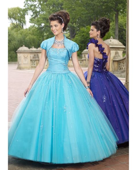 Sky Blue One Shoulder Floor Length Ball Gown Tulle Quinceanera Dress