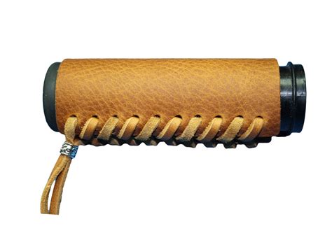 Tan Leather Motorcycle Hand Grip Throttle Covers Wrap W Beads For