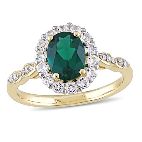 Julianna B 14k Yellow Gold Created Emerald White Topaz And Diamond Ring