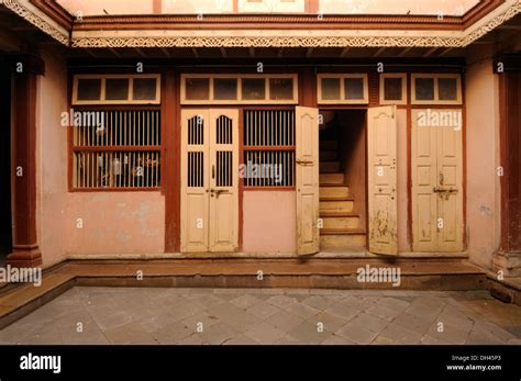 Interior Courtyard Of Indian Village House Gujarat India Stock Photo