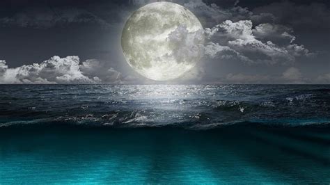 Full Moon Over The Ocean Wallpaper And Background Image 1600x900