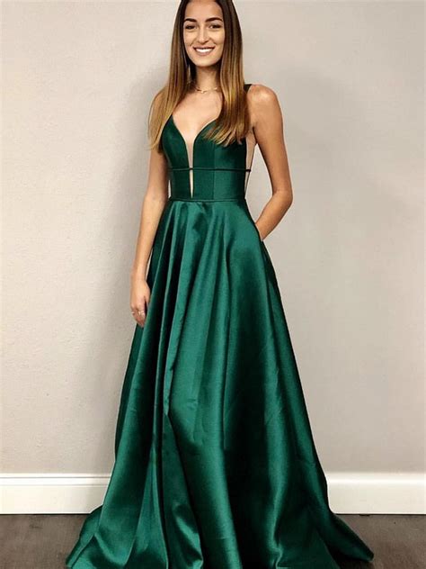 V Neck Emerald Green Prom Dresses Green Formal Graduation Evening Dre