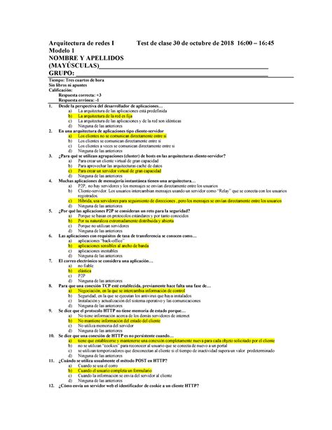 Examen Febrero Preguntas Y Respuestas Arquitectura De Redes I