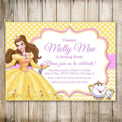 Beauty And The Beast Birthday Invitation Princess Belle