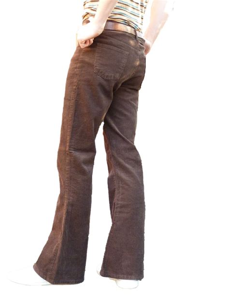 Mens Flares Brown Corduroy Flared Bell Bottoms Pants High Rise Hippie