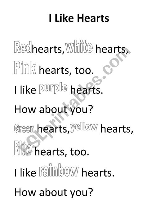 Hearts Poem Colouring Esl Worksheet By Mprolygina