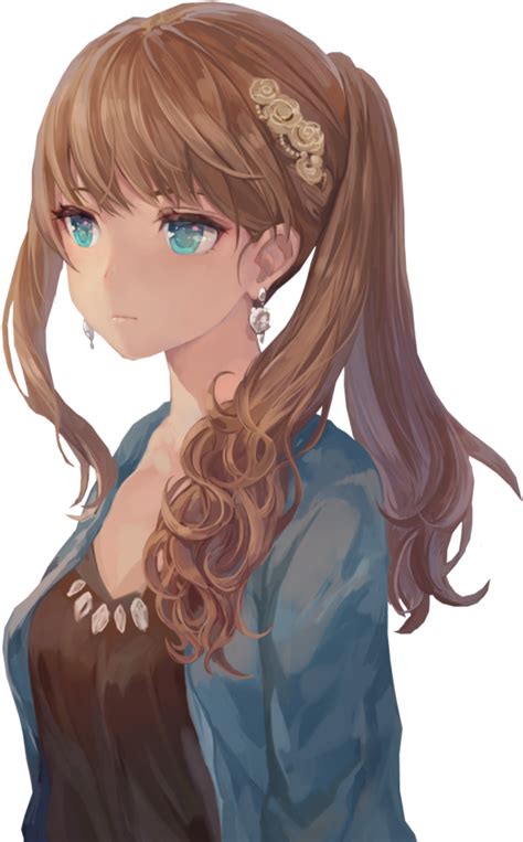 Download Anime Brown Hair Drawing Blue Hair Anime Girl Blonde Hair Blue Eyes Png Image With No