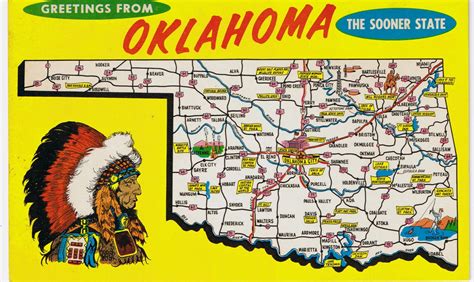 Vintage Postcards Greetings From Oklahoma State Map Postcard