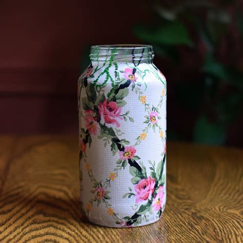 Decoupage Jar Vase With Hand Painted Vines Home Decor Etsy